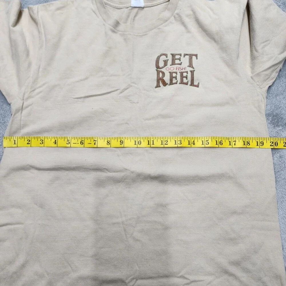 Get Reel Go Fish Shirt Men's Brown T-Shirt Peacock Bass Size M